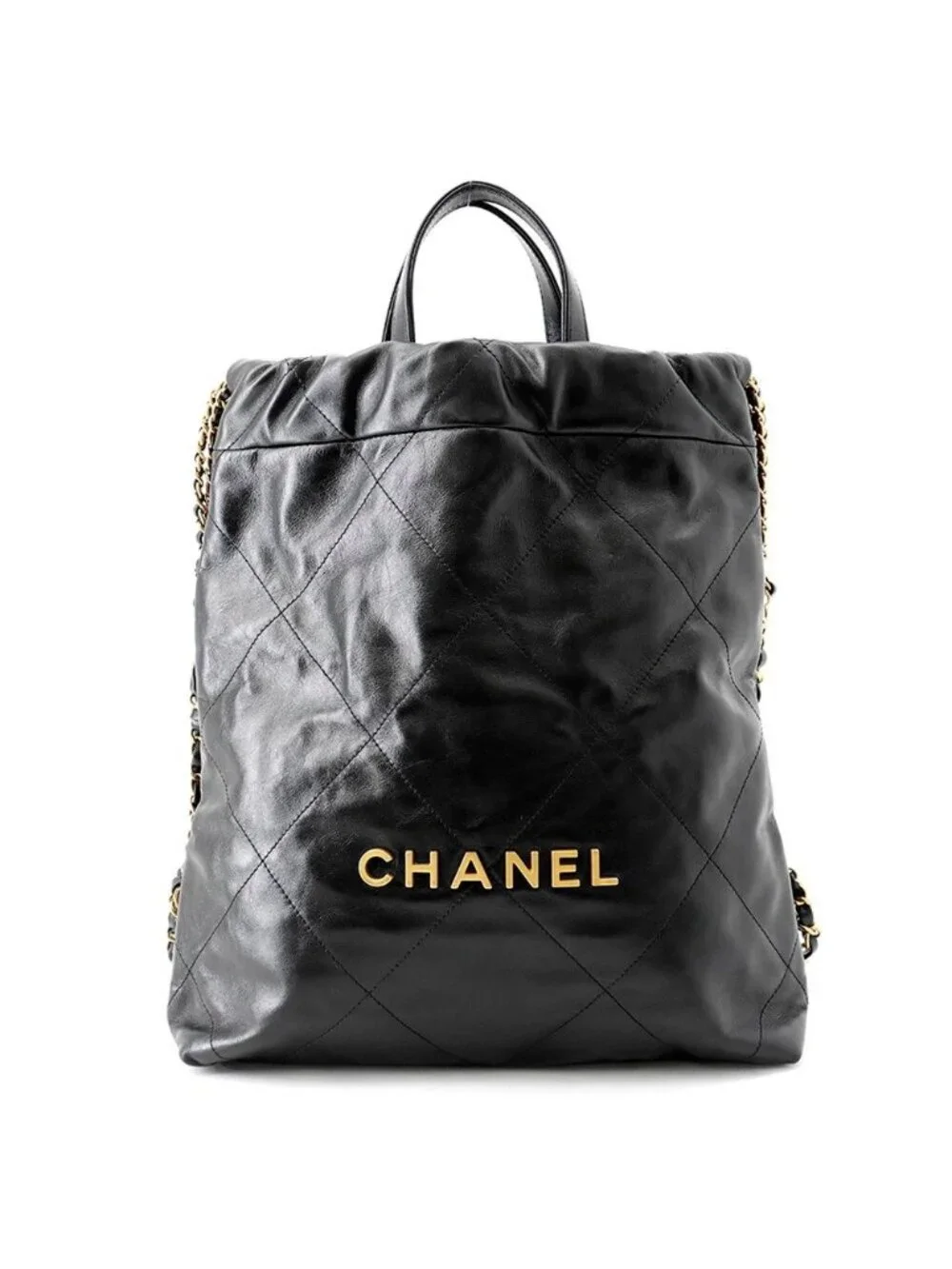Chanel Backpack 22 Small Shiny Calfskin Black